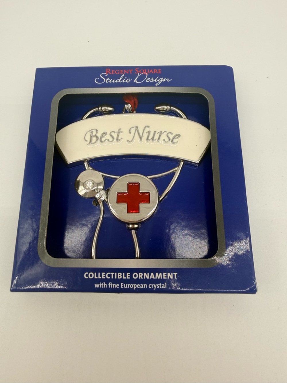 Regent Square 'Best Nurse' Silver and Red Stethoscope Ornament